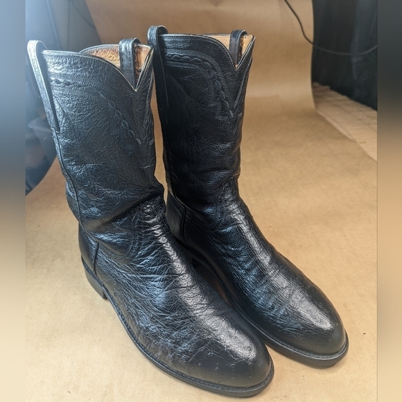 Lucchese Boots men's size 9EE Exotic Genuine Black Smooth Ostrich classic Wester - Picture 1 of 13